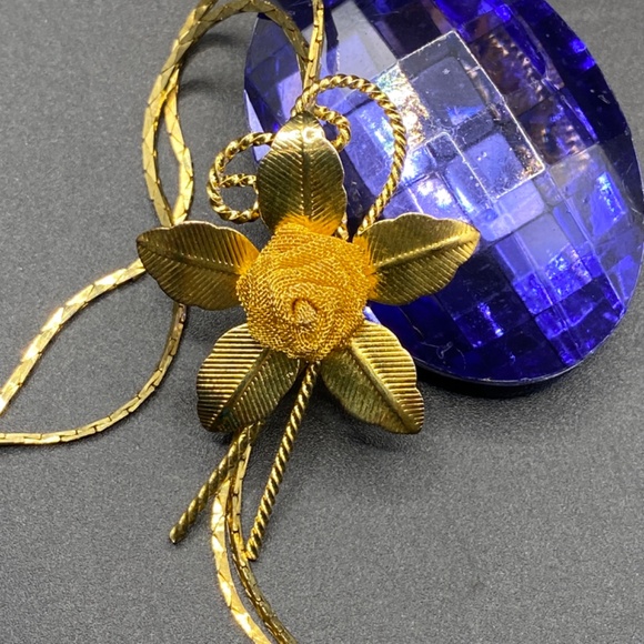 Slide Lariat Bolo Necklace Gold Tone Floral Gold Tone Vintage Rose Flower - Picture 7 of 12